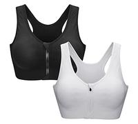 ZOEREA Sujetador Cierre Delantero Deportivo para Mujer Gimnasio Ropa con Almohadillas Extraíbles para Correr Sin Costuras Yoga Fitness Negro + Blanco 5XL
