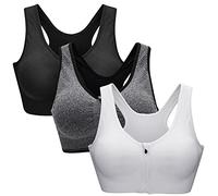 ZOEREA Sujetador Cierre Delantero Deportivo para Mujer Gimnasio Ropa con Almohadillas Extraíbles para Correr Sin Costuras Yoga Fitness Negro + Gris + Blanco,XL