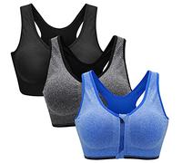 ZOEREA Sujetador Cierre Delantero Deportivo para Mujer Gimnasio Ropa con Almohadillas Extraíbles para Correr Sin Costuras Yoga Fitness Negro + Gris + Azul,4XL