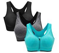 ZOEREA Sujetador Cierre Delantero Deportivo para Mujer Gimnasio Ropa con Almohadillas Extraíbles para Correr Sin Costuras Yoga Fitness Negro + Gris + Verde,XL