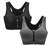 ZOEREA Sujetador Cierre Delantero Deportivo para Mujer Gimnasio Ropa con Almohadillas Extraíbles para Correr Sin Costuras Yoga Fitness Negro + Gris 5XL