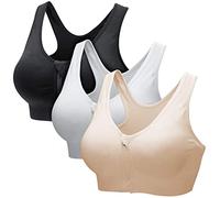 ZOEREA Sujetador Cierre Delantero Deportivo para Mujer Gimnasio Ropa con Almohadillas Extraíbles para Correr Sin Costuras Yoga Fitness Negro + Blanco + Beige,L