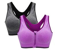 ZOEREA Sujetador Cierre Delantero Deportivo para Mujer Gimnasio Ropa con Almohadillas Extraíbles para Correr Sin Costuras Yoga Fitness Gris Y Morado,S