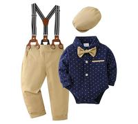 ZOEREA Trajes de Bebé Niño Conjunto de Ropa Peleles Monos con Pajarita + Tirantes Pantalones Bebé Niños Caballero Conjunto para Bautizo Fiesta Boda Azul oscuro,0-3 meses