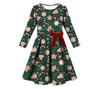 ZOEREA Vestido para Niñas de Manga Larga Línea A con Lazo Acampanado Vestido de Navidad Christmas 6-14 Años, Caramelo, 10-12 años