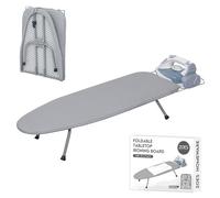 ZOES HOMEWARE Tabla de planchar, pequeña tabla de planchar con soporte de hierro, mini tabla de planchar de mesa con cubierta reflectante del calor y almohadilla 100% algodón de 8 mm de grosor, 31.5 x