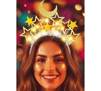 Zoestar Diadema con corona LED de estrella y luna, con estrellas doradas, diadema brillante, accesorio para el cabello para mujer