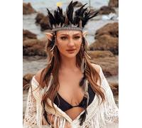 Zoestar Diadema de plumas con corona tribal india, tocado para disfraz de festival, tocado de carnaval, accesorios para el cabello para mujeres y niñas