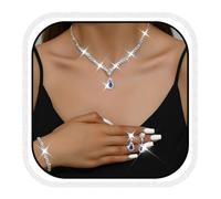 Zoestar Juego de joyas de boda para novia, collar y aretes de diamantes de imitación, conjunto de joyería formal para mujer, talla única, /, No es una piedra preciosa