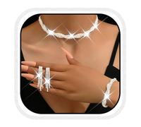 Zoestar Juego de joyas para novia, collar de diamantes de imitación, 4 piezas, juego de joyería formal de cristal brillante para mujer, talla única, /, No es una piedra preciosa