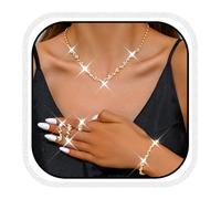 Zoestar Juego de joyas para novia, collar de diamantes de imitación, 5 piezas, collares de novia de cristal brillante, joyería formal para mujer, talla única, /, No es una piedra preciosa