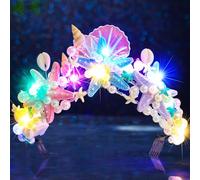 Zoestar Tiaras y coronas de estrella de mar iluminadas con luces LED, corona de conchas marinas, diadema de perlas, tocados de novia, accesorios para el cabello para la playa y la boda para mujer