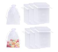 ZoeTekway 100 unidades [7 x 9 cm] bolsas de organza blancas para joyas, bolsas de caramelos, bolsas de regalo para bodas, festivales, fiestas