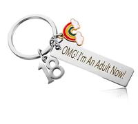 ZoeTekway Llavero de 18 cumpleaños, llavero protector personalizado de acero inoxidable, grabado con ¡OMG! ¡Ya soy adulto!, regalos de cumpleaños para hijos e hijas (plata)