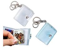 ZoeTekway Mini álbum de fotos portátil de 2 piezas con cierre de langosta y llavero, 32 bolsillos, foto personalizada para almacenamiento de fotos de 2 pulgadas (azul brillante y blanco claro)
