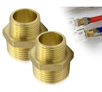 ZoeTekway Pack de 2 boquillas reductoras, boquillas dobles, rosca externa en ambos lados, adaptador G1/2 a G3/4 de latón, para conexión de manguera de tubería de agua