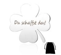 ZoeWei Amuleto de la suerte, Du Schaffst Das Edelstahl Kleeblatt Glücksbringer Aufmunterung Geschenke mit Kordelzugtaschen Mutmacher Geschenk für Familie Kollegen Freund Pärchen Patient (Silber)