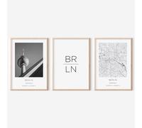 Zoey Austin ZoeyAustin® Juego de 3 carteles, póster de ciudad DIN A3 (30 cm x 42 cm), decoración de pared moderna minamalista, decoración de salón dormitorio, blanco y negro (Berlín)