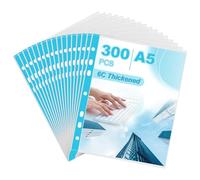 ZOFUN 300 fundas para folletos A5, fundas transparentes DIN A5, láminas transparentes, fundas transparentes, fundas de plástico perforadas para carpetas, documentos, papeles