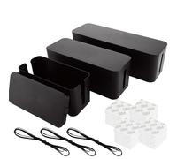 ZOFUN Caja organizadora de cables de 3 unidades, caja organizadora de cables, caja organizadora de cables para guardar regletas, adaptadores de carga, cables, ocultar, protección de seguridad (negro)