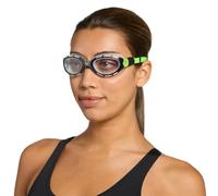 Zoggs Gafas de natación unisex Predator Flex antivaho con protección UV, lente curvada, junta de ajuste rápido, negro/verde, lentes transparentes, regulares