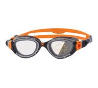 Zoggs Predator Flex - Gafas de natación para adultos, con protección UV, correas cómodas de ajuste rápido, lentes de natación sin niebla, gris/naranja/reactor, ajuste más pequeño