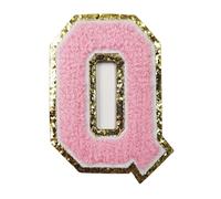 Zogify Parches de Letras para Planchar Brillos Dorados y Chenilla Rosa 3 Parches con Iniciales Universitarias Parche Adhesivo con Letras para dec
