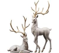 ZOHAIR 1 par de decoración de ciervo de reno, escultura de alce, festival, decoración del hogar, sala de estar, armario de TV, adornos de mesa, manualidades de resina (color café)