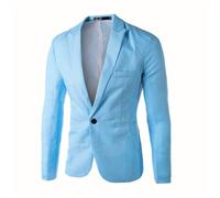 ZOIKOM Men'S Slim Fit Lapel Men Solid Color Long Sleeve Suit Casual Classic Men All-Match Suit Jacket Wedding Party Banquet Mens Gentleman Blazer F-Sky Blue M