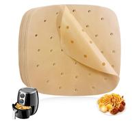 ZOKJSW 100 hojas de papel para freidora de aire, perforado papel de vapor sulfurizado cuadrado de cocción, pergamino resistente al calor, antiadherente, 21,5 x 21,5 cm