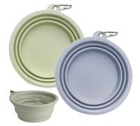 ZOKJSW 2 cuencos de viaje plegables de silicona portátil para perros con tapa y gancho (350 ml), aptos para gatos y perros en viajes, senderismo y acampadas (azul y verde)