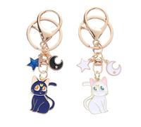 ZOKJSW Llavero Lindo Gato Mágico Llavero Pentagrama Bolsa Teléfono Móvil Llavero Coche Hombres Niñas Adolescentes Amantes de los Gatos(Azul, Blanco)