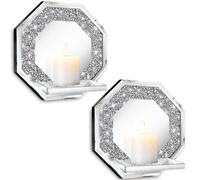ZOLAPI Crystal Crush Diamond Wall Candle Holder Set of 2, Octagon Silver Mirrored Candle Sconces, Home Wall Decoration for Living Room, Dining Room & Bedroom.