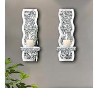 ZOLAPI Juego de 2 candelabros de Cristal aplastado, Hermoso Aplique de Pared Plateado con Espejo, portavelas Irregular con patrón de Ondas, decoración de Pared de Cristal para decoración del hogar,