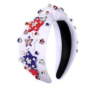 ZOLEAROPY Diadema americana del 4 de julio para mujer, diseño de estrella de Estados Unidos, con diamantes de imitación, anudada, patriótica, rojo, blanco, azul, con cuentas, nudo superior, accesorio