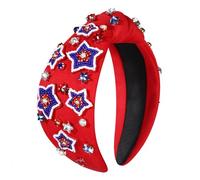 ZOLEAROPY Diadema americana del 4 de julio para mujer, diseño de estrella de Estados Unidos, con diamantes de imitación, anudada, patriótica, rojo, blanco, azul, con cuentas, nudo superior, accesorio