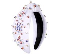 ZOLEAROPY Diadema anudada para el 4 de julio, con diseño de bandera americana, fuegos artificiales, con perlas y diamantes de imitación, ancha patriótica, para el Día de la Independencia de Estados