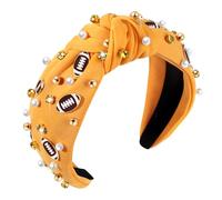 ZOLEAROPY Diadema de fútbol con perlas y diamantes de imitación, diadema anudada con joyas, divertida, deportiva, adornada con el fútbol, diadema ancha con nudo superior, accesorio para el cabello,