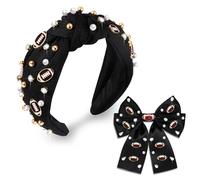 ZOLEAROPY Diadema de fútbol para mujer, color blanco, negro y rojo, pinzas para el pelo, perlas de diamantes de imitación, diadema anudada de fútbol, accesorios de moda para el día del juego