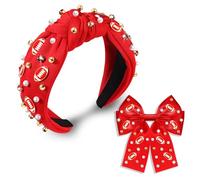 ZOLEAROPY Diadema de fútbol para mujer, color blanco, negro y rojo, pinzas para el pelo, perlas y diamantes de imitación, diadema anudada de fútbol, accesorios de moda para el día del juego