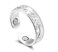 Zolkamery Anillos magnéticos, anillo de plata con potentes imanes, liso/corazón/hoja, anillo magnético para mujer, anillo ajustable abierto para el pulgar para niñas, anillo neutro Evercalm con caja