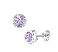 Zolkamery Pendientes de tuerca de plata de ley 925 con diseño de estrella, corazón, lazo, infinito, para niñas y mujeres, aretes pequeños de plata de 10 mm con circonita rosa y morada, hipoalergénicos