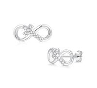 Zolkamery Pendientes de tuerca de plata de ley 925 con diseño de estrella, corazón, lazo, infinito, para niñas y mujeres, aretes pequeños de plata de 10 mm con circonita rosa y morada, hipoalergénicos
