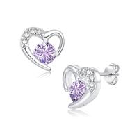 Zolkamery Pendientes de tuerca de plata de ley 925 con diseño de estrella, corazón, lazo, infinito, para niñas y mujeres, aretes pequeños de plata de 10 mm con circonita rosa y morada, hipoalergénicos