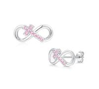 Zolkamery Pendientes de tuerca de plata de ley 925 con diseño de estrella, corazón, lazo, infinito, para niñas y mujeres, aretes pequeños de plata de 10 mm con circonita rosa y morada, hipoalergénicos