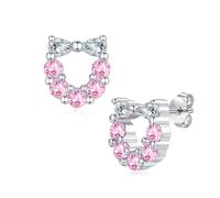 Zolkamery Pendientes de tuerca de plata de ley 925 con diseño de estrella, corazón, lazo, infinito, para niñas y mujeres, aretes pequeños de plata de 10 mm con circonita rosa y morada, hipoalergénicos