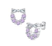 Zolkamery Pendientes de tuerca de plata de ley 925 con diseño de estrella, corazón, lazo, infinito, para niñas y mujeres, aretes pequeños de plata de 10 mm con circonita rosa y morada, hipoalergénicos
