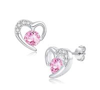 Zolkamery Pendientes de tuerca de plata de ley 925 con diseño de estrella, corazón, lazo, infinito, para niñas y mujeres, aretes pequeños de plata de 10 mm con circonita rosa y morada, hipoalergénicos