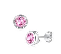 Zolkamery Pendientes de tuerca de plata de ley 925 con diseño de estrella, corazón, lazo, infinito, para niñas y mujeres, aretes pequeños de plata de 10 mm con circonita rosa y morada, hipoalergénicos