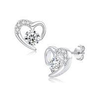 Zolkamery Pendientes de tuerca de plata de ley 925 con diseño de estrella, corazón, lazo, infinito, para niñas y mujeres, aretes pequeños de plata de 10 mm con circonita rosa y morada, hipoalergénicos